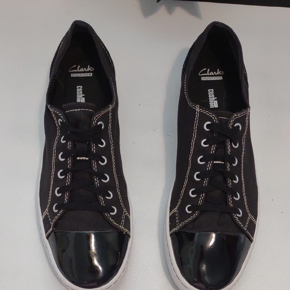 Clarks Black Canvas Sneakers with Glossy Toe